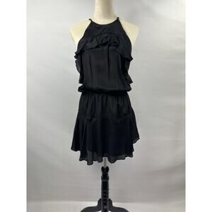Karina Grimaldi Celine Mini Dress Black Medium Ruffled Adjustable Straps Mini